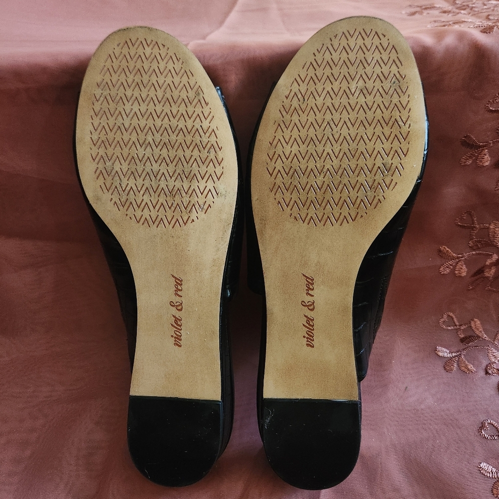Violet & Red Slip On black  Peeptoe Flats Sandals Size 8.5 - Picture 8 of 8